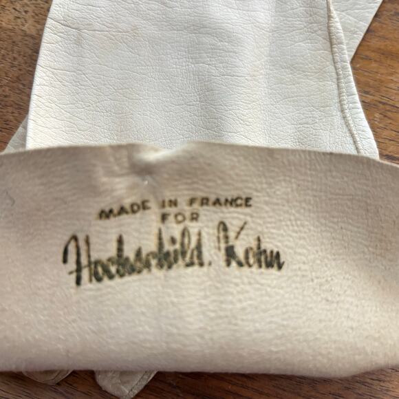 Hochschild Kohn Made in France White Gloves kid leather elbow length opera FLAWS - Picture 6 of 7